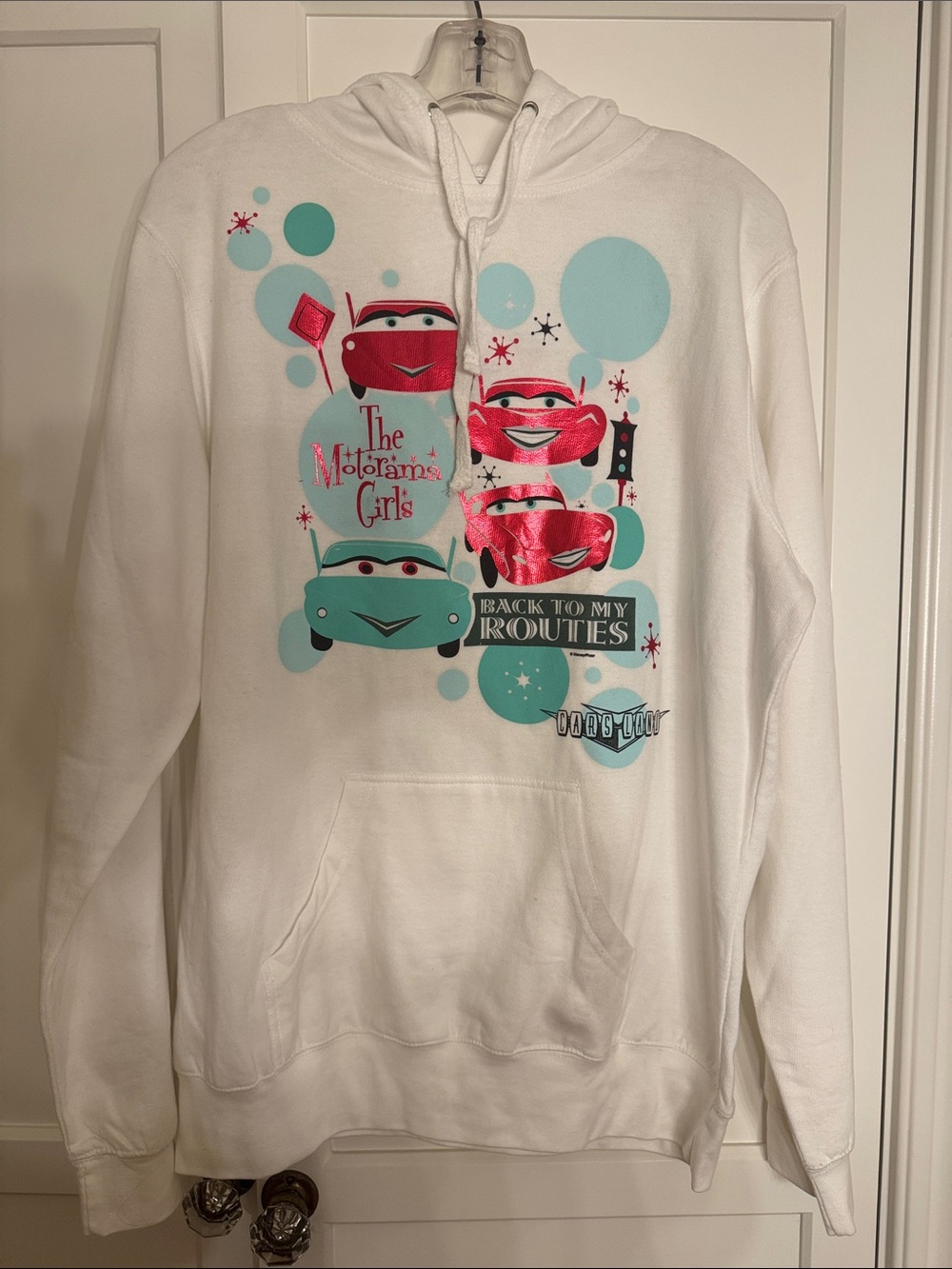 Women’s DisneyParks Cars Hoodie with Teal & Red Car Graphic - The Motorama Girls